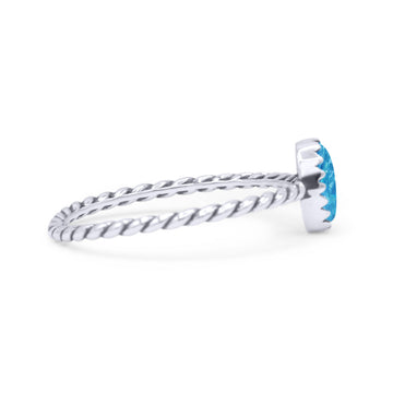 Rope Petite Dainty Lab Created Blue Opal Oval Ring Solid 925 Sterling Silver